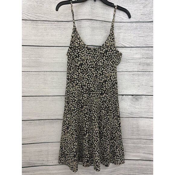 Acevog Black & Beige Leaf Print Spaghetti Strap Dress Size L - Picture 1 of 2